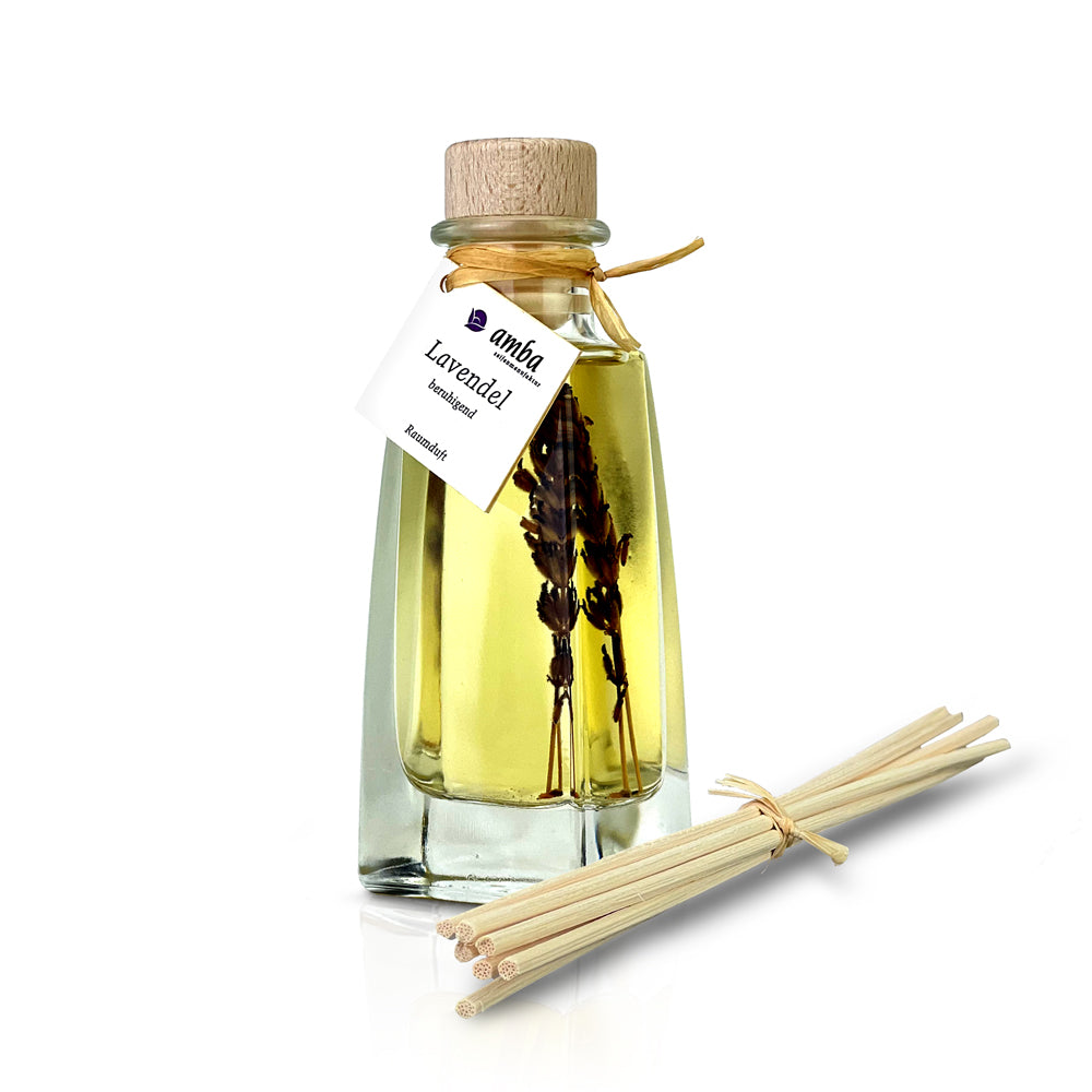Lavendel Raumduft in der Glasfalsche 100ml mit Stäbchen