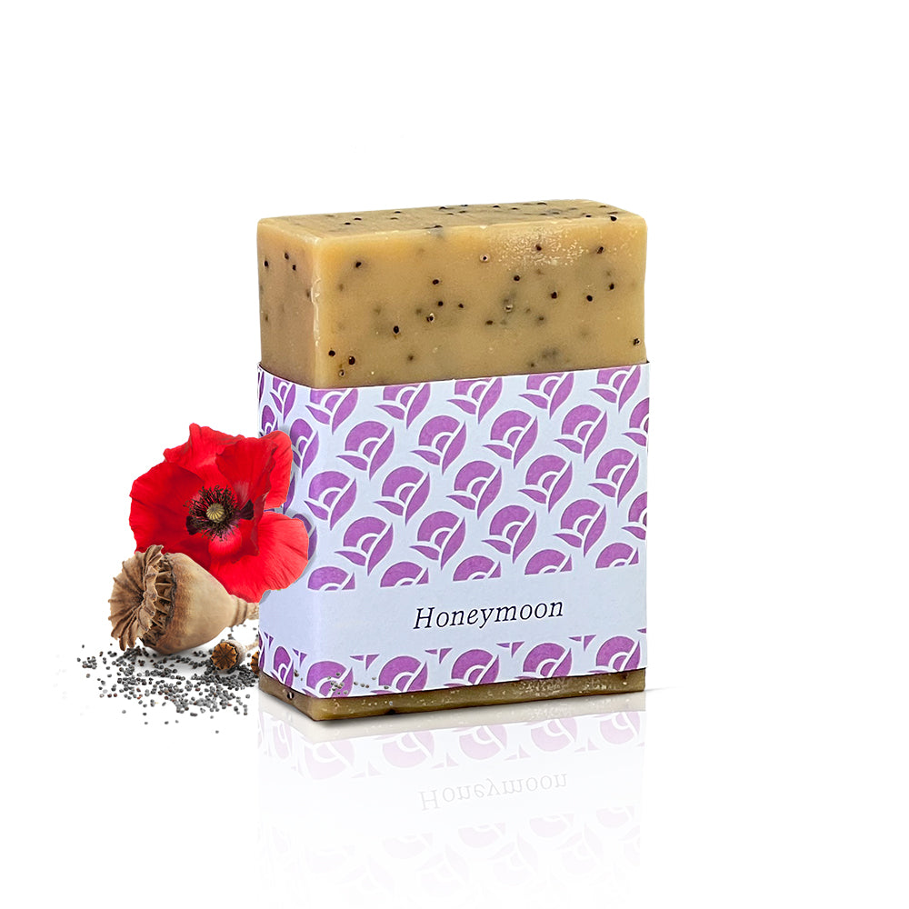 Honeymoonseife mit Banderole und Mohnblüte
