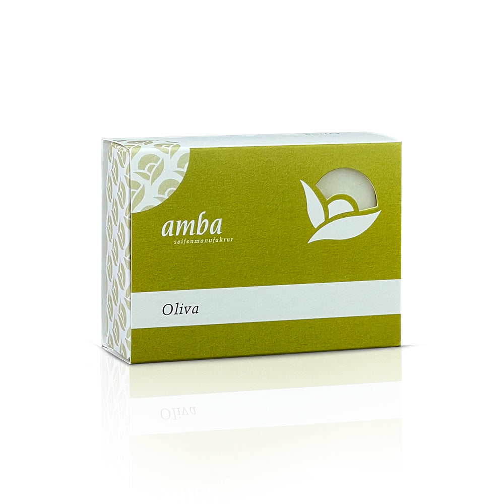 amba Oliva Seife in der Schachtel von der Seite