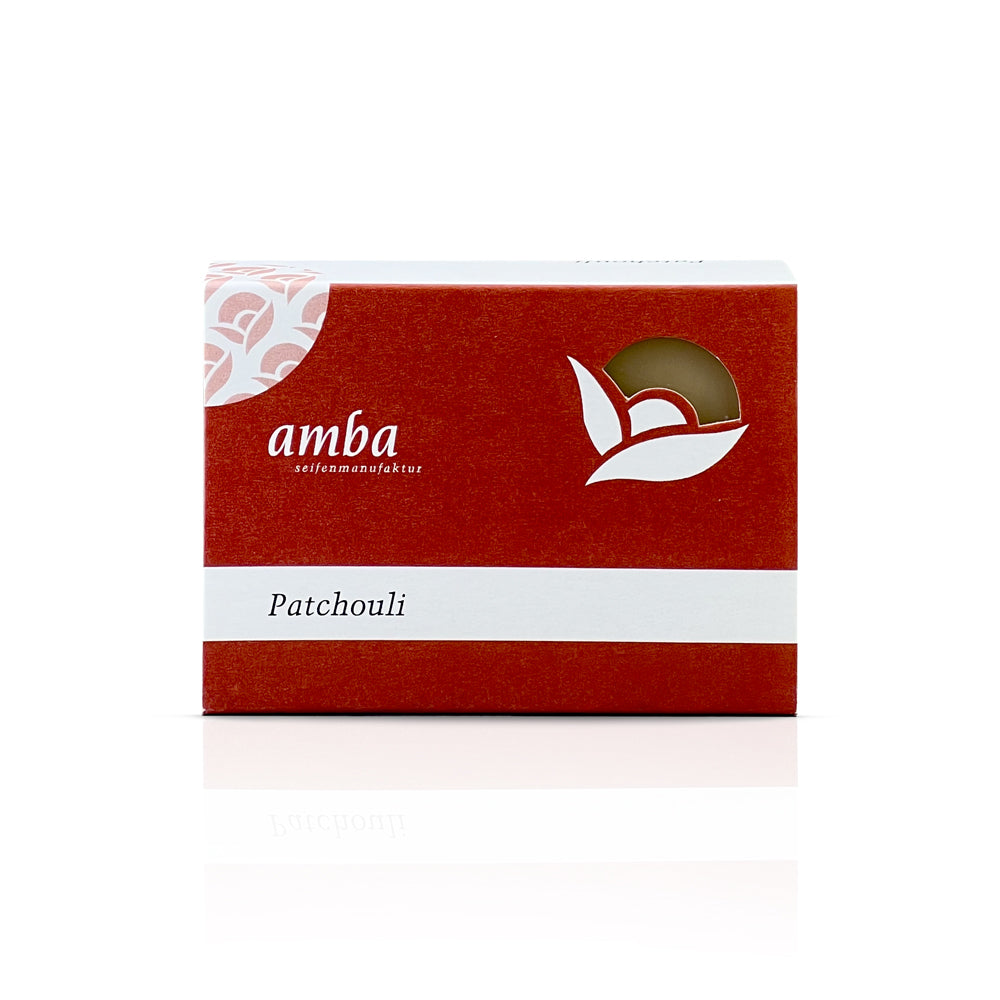 amba Seife Patchouli in der Schachtel von vorne
