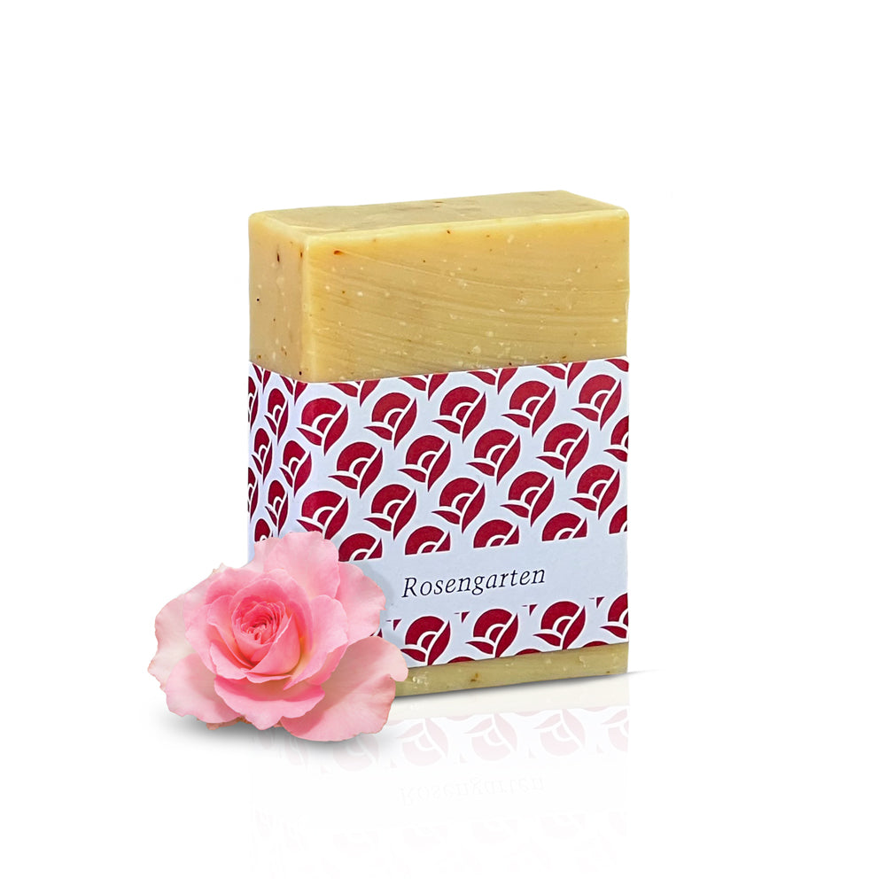 amba Rosengarten Seife mit Banderole und Rose