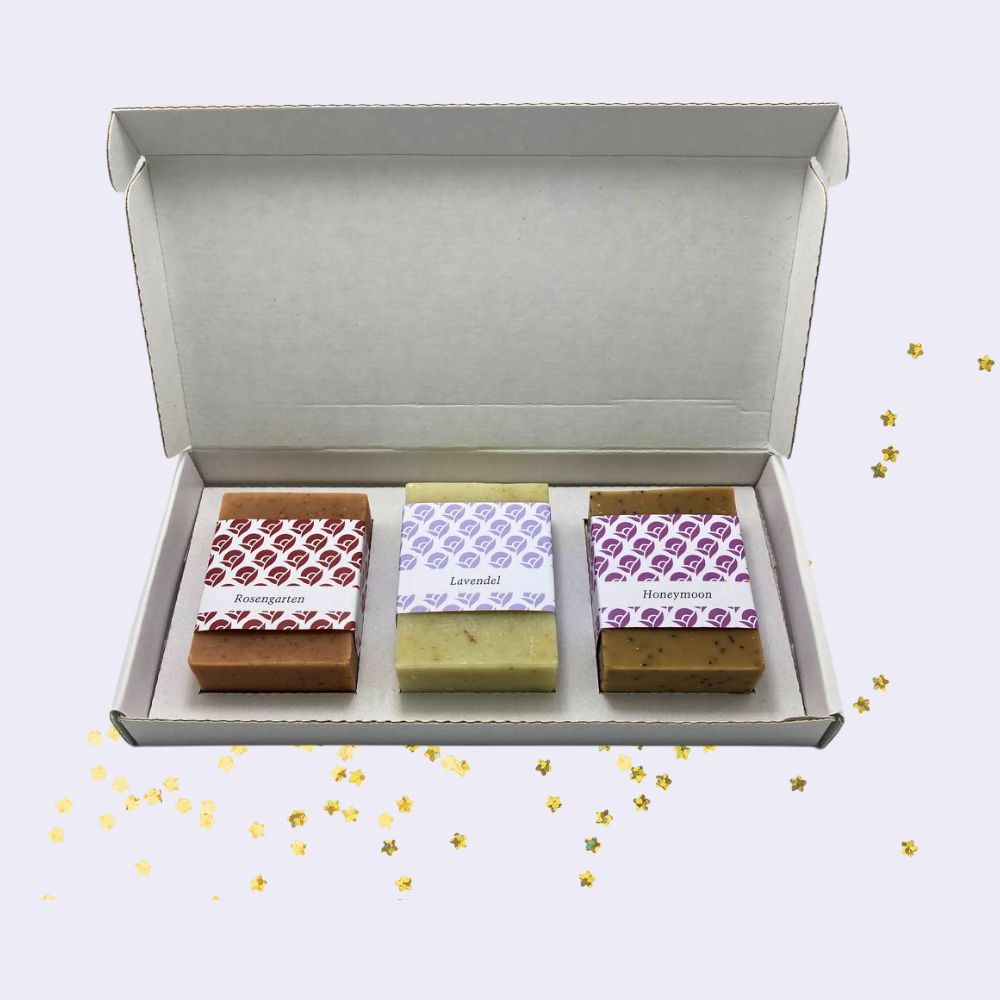 Drei Seifen in einer Schachtel aus dem Seifenset Ein Trio zum Verlieben