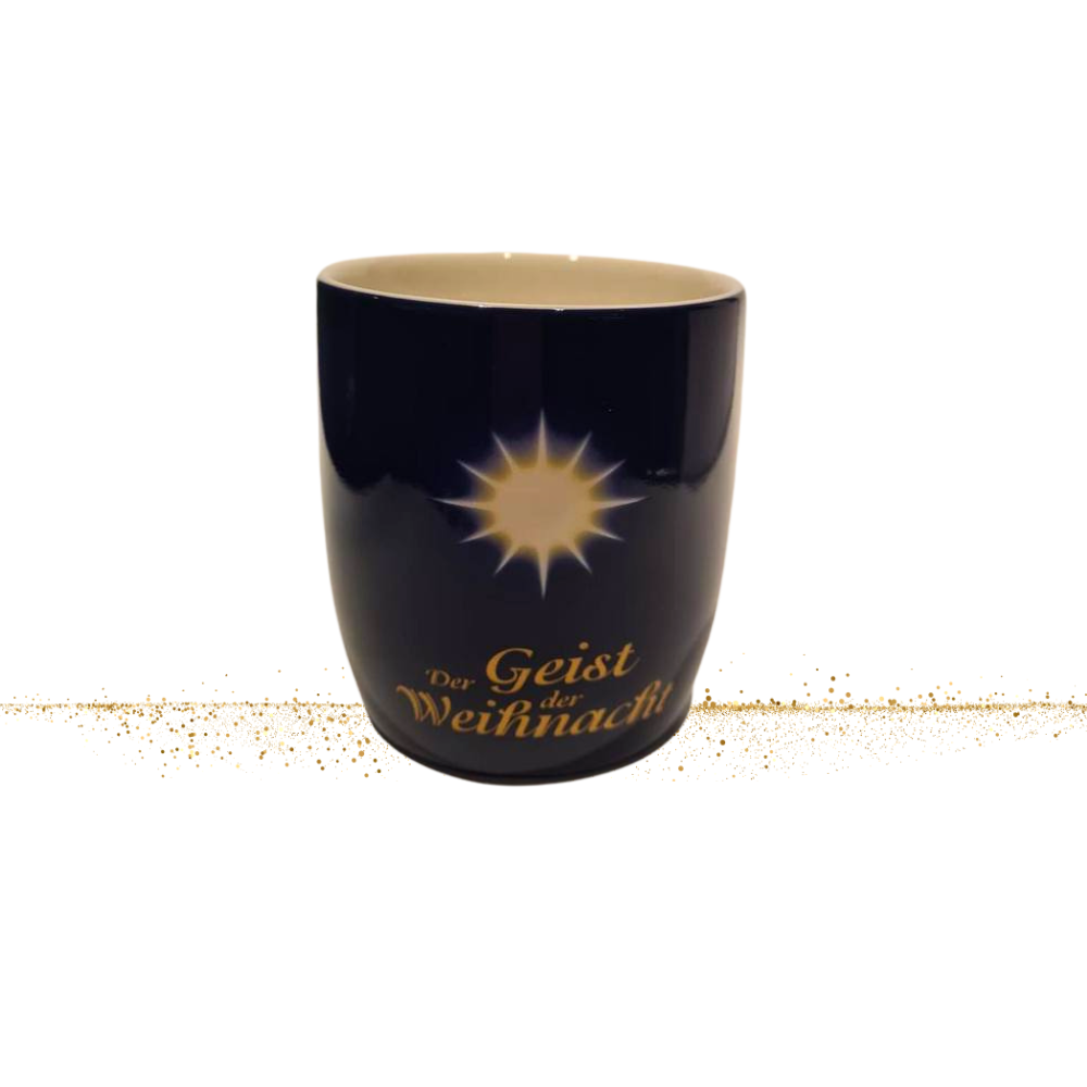 Porzellan Trinkbecher tiefblau mit dem Stern und Aufschrift_Der Geist der Weihnacht