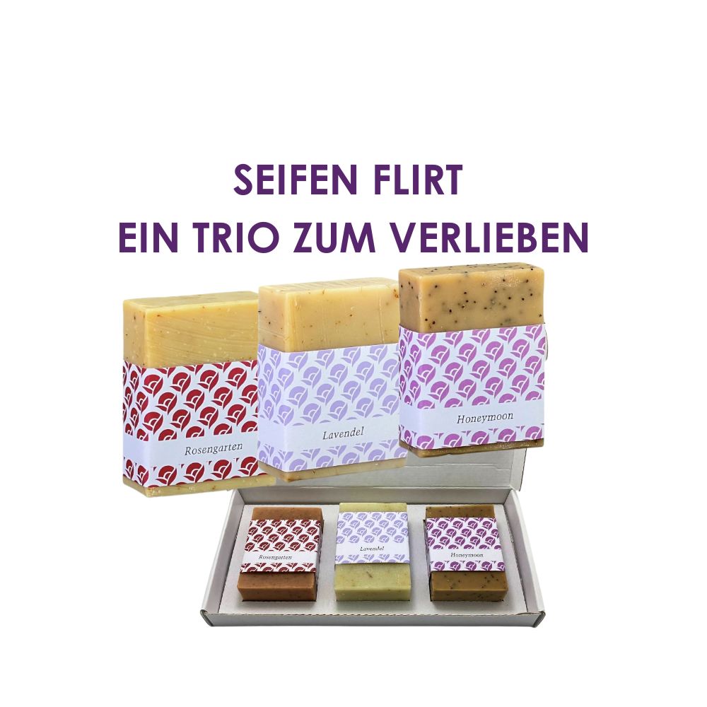Seifen Flirt Ein Trio zum Verlieben 3 Stück Seife mit und ohne Verpackung