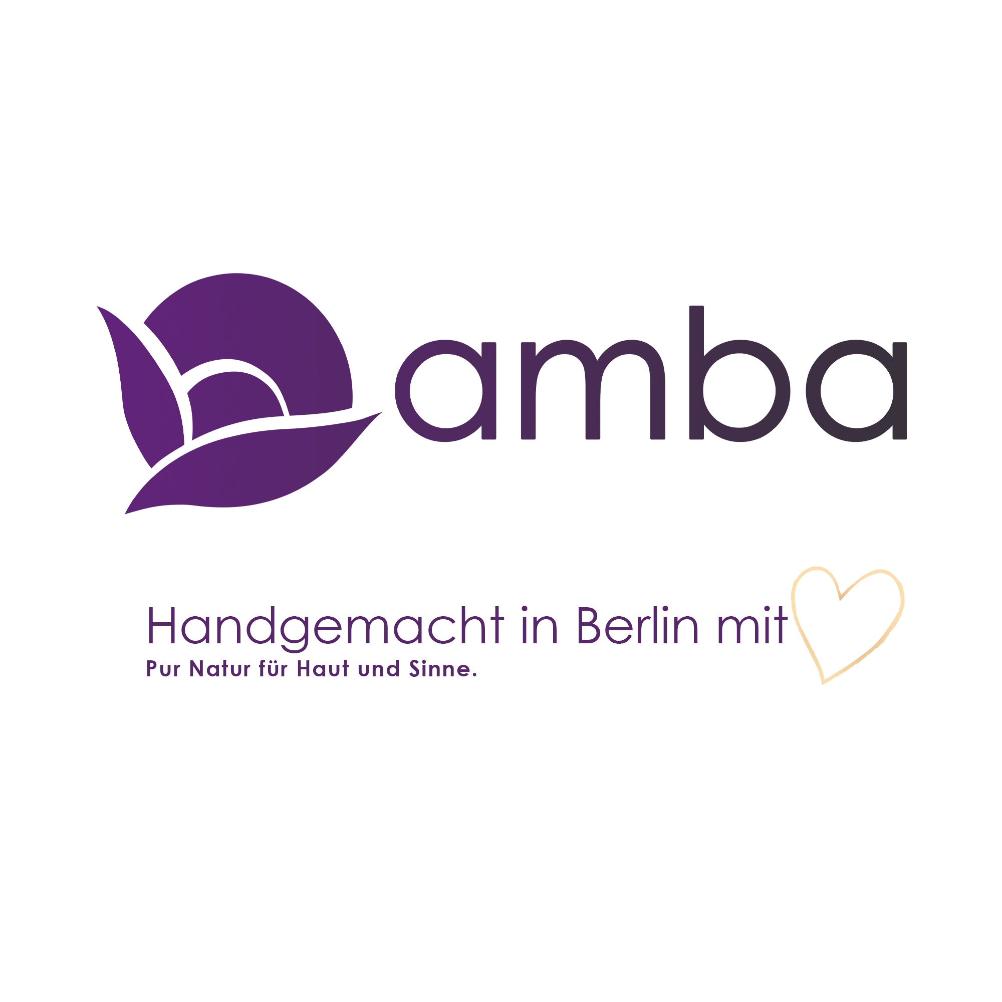 amba Logo mit Handgemacht in Berlin mit Herz und Pur Natur für Haut und Sinne